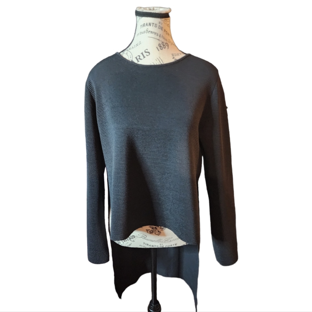 Zara Hi Low Long Sleeve Black Shirt Size Large